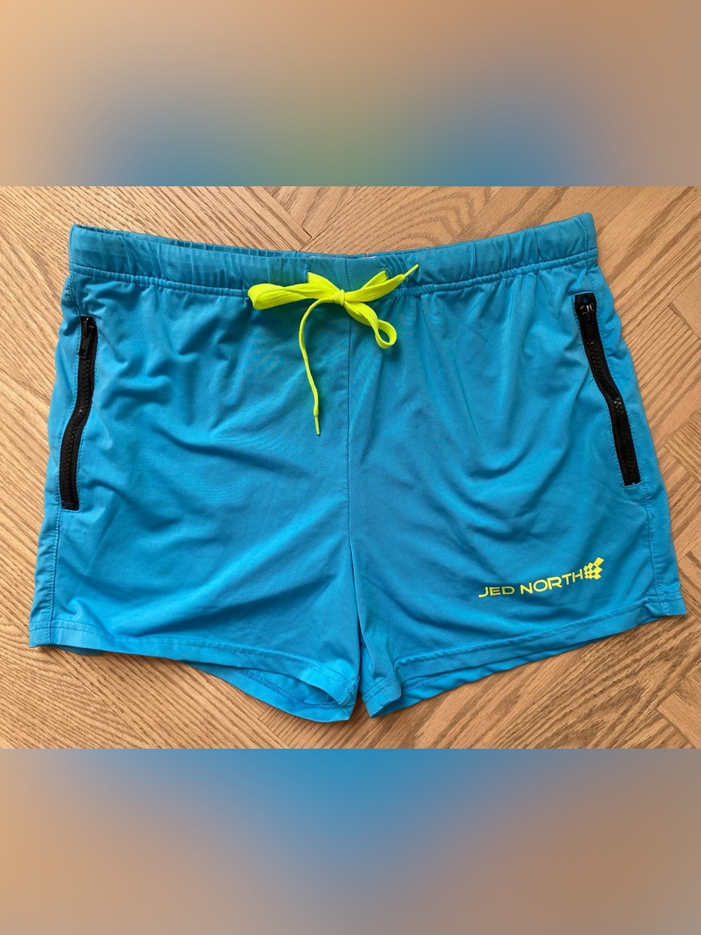 Jed North Teal Athletic Shorts with Neon Yellow Drawstring
